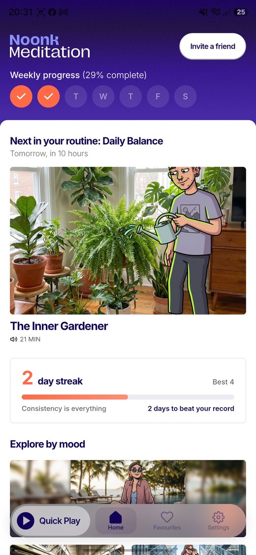 Noonk Meditation — home screen